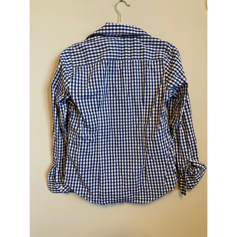 The Shirt Rochelle Behrens Womens Small Navy Blue Gingham Button Down Shirt - Picture 7 of 7